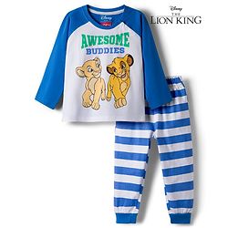 Babyhug Disney Single Jersey Knit Full Raglan Sleeves T-Shirt & Pyjama Night Suit with Lion King Graphics - Multicolor