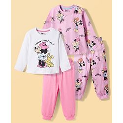 Babyhug Disney Single Jersey Knit Full Sleeves T-Shirt & Pyjama Night-Suit With Minnie Mouse Graphics Pack of 2 - Multicolor