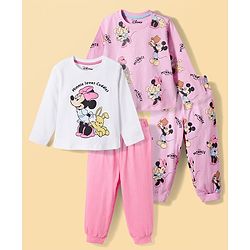 Babyhug Disney Single Jersey Knit Full Sleeves T-Shirt & Pyjama Night-Suit With Minnie Mouse Graphics Pack of 2 - Multicolor