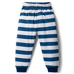 Babyhug Cotton Knit Full Sleeves Lion Printed T-Shirt & Stripped Pyjama Night Suit Set - Navy Blue