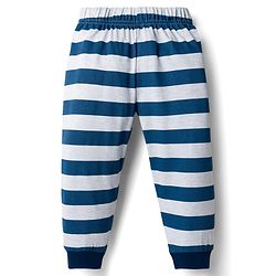 Babyhug Cotton Knit Full Sleeves Lion Printed T-Shirt & Stripped Pyjama Night Suit Set - Navy Blue