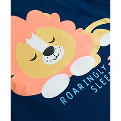 Babyhug Cotton Knit Full Sleeves Lion Printed T-Shirt & Stripped Pyjama Night Suit Set - Navy Blue