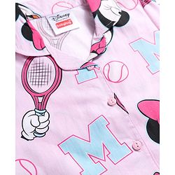Babyhug Disney Poplin Woven Half Sleeves Shirt & Pyjama Co-ords Night Suit With Minnie Mouse Graphic  - Pink