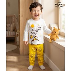 Babyhug Disney Single Jersey Knit Full Sleeves T-Shirt & Pyjama Night Suit With Winnie Graphics - White & Yellow