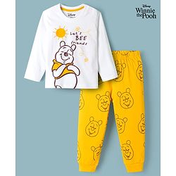 Babyhug Disney Single Jersey Knit Full Sleeves T-Shirt & Pyjama Night Suit With Winnie Graphics - White & Yellow
