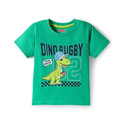 Babyhug Cotton Knit Half Sleeves T-Shirt & Pyjama Night Suit With Dino Print - Green