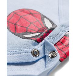 Babyhug Marvel Interlock Knit Half Sleeves Onesie with Spiderman Print - Aqua Blue