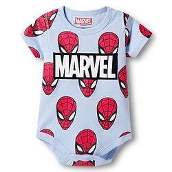 Babyhug Marvel Interlock Knit Half Sleeves Onesie with Spiderman Print - Aqua Blue