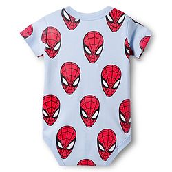 Babyhug Marvel Interlock Knit Half Sleeves Onesie with Spiderman Print - Aqua Blue