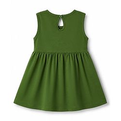 Babyhug 100% Cotton Knit Sleeveless Solid & Floral Printed Frocks With Bow Applique Pack Of 2 - Green & Dark Pink