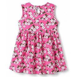 Babyhug 100% Cotton Knit Sleeveless Solid & Floral Printed Frocks With Bow Applique Pack Of 2 - Green & Dark Pink