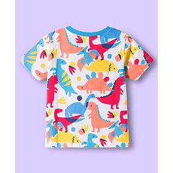 Babyhug Cotton Knit Half Sleeves Co-ords T-Shirt & Pajama Night Suit with Dino Print - Multicolor