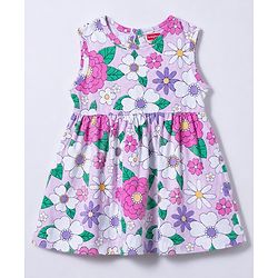 Babyhug 100% Cotton Knit Sleeveless Floral Printed Frock With Bow Applique Pack Of 2 - Multicolor