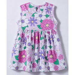 Babyhug 100% Cotton Knit Sleeveless Floral Printed Frock With Bow Applique Pack Of 2 - Multicolor