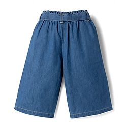 Babyhug Solid Color Denim Capri with Belt - Navy Blue