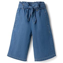 Babyhug Solid Color Denim Capri with Belt - Navy Blue