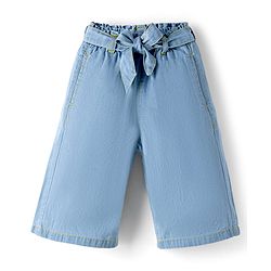 Babyhug Solid Color Denim Capri with Belt - Navy Blue