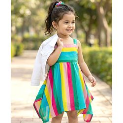 Babyhug Cotton Woven Striped Dress with Full Sleeves Jacket - Multicolor