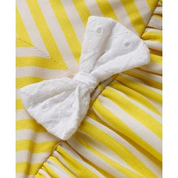 Babyhug Cotton Woven Sleeveless Striped Frock with Bow Applique - Yellow