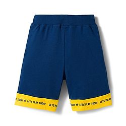 Babyhug Single Jersey Knit Half Sleeves Striped Polo T-Shirt & Shorts Set with Numerical Print - Blue & Yellow