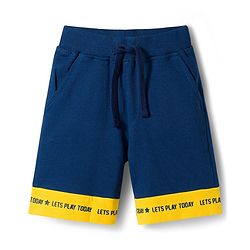 Babyhug Single Jersey Knit Half Sleeves Striped Polo T-Shirt & Shorts Set with Numerical Print - Blue & Yellow