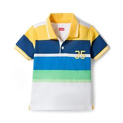 Babyhug Single Jersey Knit Half Sleeves Striped Polo T-Shirt & Shorts Set with Numerical Print - Blue & Yellow