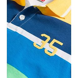 Babyhug Single Jersey Knit Half Sleeves Striped Polo T-Shirt & Shorts Set with Numerical Print - Blue & Yellow