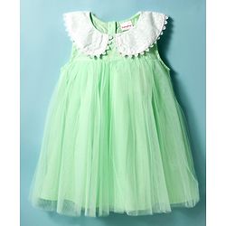 Babyhug Cotton Woven Sleeveless A Line Frock with Lace Detailing - Sea Green