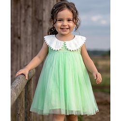 Babyhug Cotton Woven Sleeveless A Line Frock with Lace Detailing - Sea Green