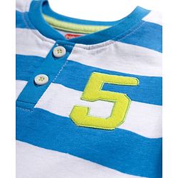 Babyhug Single Jersey Knit Half Sleeves Striped T-Shirt with Numerical Embroidery & Shorts Set - Blue & White