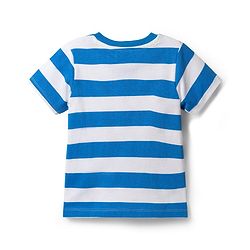 Babyhug Single Jersey Knit Half Sleeves Striped T-Shirt with Numerical Embroidery & Shorts Set - Blue & White