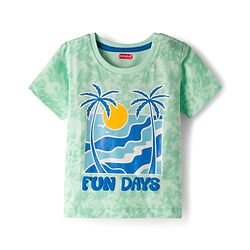 Babyhug Single Jersey Knit Half Sleeves T-Shirt & Denim Shorts Set With Beach Print - Multicolor