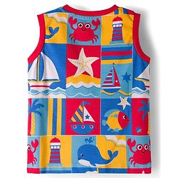 Babyhug Single Jersey Knit Sleeveless T-Shirt & Denim Shorts Set with Nautical Theme Print - Blue