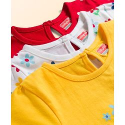 Babyhug Cotton Knit Half Sleeves T-Shirts with Floral & Polka Dots Graphics Pack of 3 - Multicolor