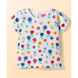 Babyhug Cotton Knit Half Sleeves T-Shirts with Floral & Polka Dots Graphics Pack of 3 - Multicolor