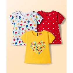 Babyhug Cotton Knit Half Sleeves T-Shirts with Floral & Polka Dots Graphics Pack of 3 - Multicolor