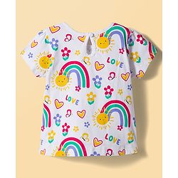 Babyhug 100% Cotton Knit Half Sleeves T-Shirts with Floral & Hearts Graphics Pack of 5 - Multicolor