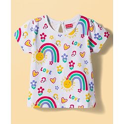 Babyhug 100% Cotton Knit Half Sleeves T-Shirts with Floral & Hearts Graphics Pack of 5 - Multicolor