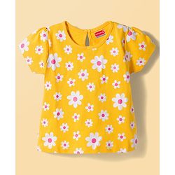 Babyhug 100% Cotton Knit Half Sleeves T-Shirts with Floral & Hearts Graphics Pack of 5 - Multicolor