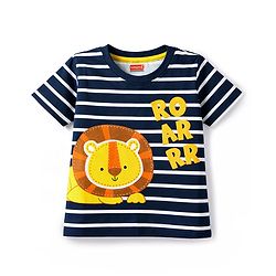 Babyhug Cotton Knit T-Shirt Half Sleeves Striped with Graphic Print Multi Color 6-9 Months
