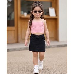 Babyhug Mid Thigh Length Solid Color Denim Skirt - Black