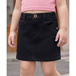 Babyhug Mid Thigh Length Solid Color Denim Skirt - Black