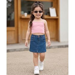 Babyhug Mid Thigh Length Solid Color Denim Skirt - Black