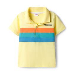 Babyhug Single Jersey Knit Half Sleeves Polo T-Shirt & Denim Shorts Set with Sunshine Print & Stripes - Yellow & Blue