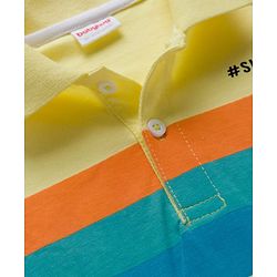 Babyhug Single Jersey Knit Half Sleeves Polo T-Shirt & Denim Shorts Set with Sunshine Print & Stripes - Yellow & Blue