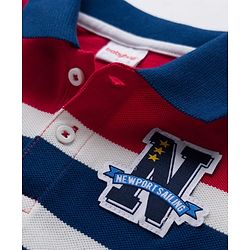 Babyhug Single Jersey Knit Half Sleeves Polo T-Shirt & Denim Shorts Set with N Patch Detailing & Stripes - Blue