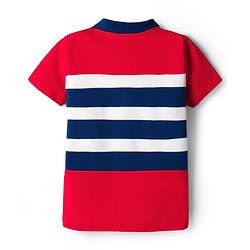 Babyhug Single Jersey Knit Half Sleeves Polo T-Shirt & Denim Shorts Set with N Patch Detailing & Stripes - Blue