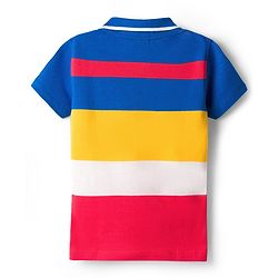 Babyhug Single Jersey Knit Half Sleeves Polo T-Shirt & Denim Shorts Set with Brooklyn Print & Color Block - Blue