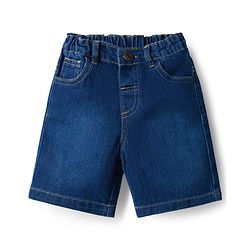 Babyhug Single Jersey Knit Half Sleeves Polo T-Shirt & Denim Shorts Set with Brooklyn Print & Color Block - Blue