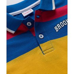 Babyhug Single Jersey Knit Half Sleeves Polo T-Shirt & Denim Shorts Set with Brooklyn Print & Color Block - Blue